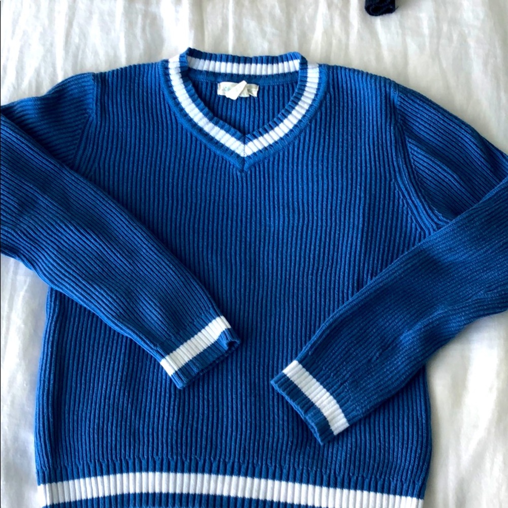 Ribbed cotton V neck sweater